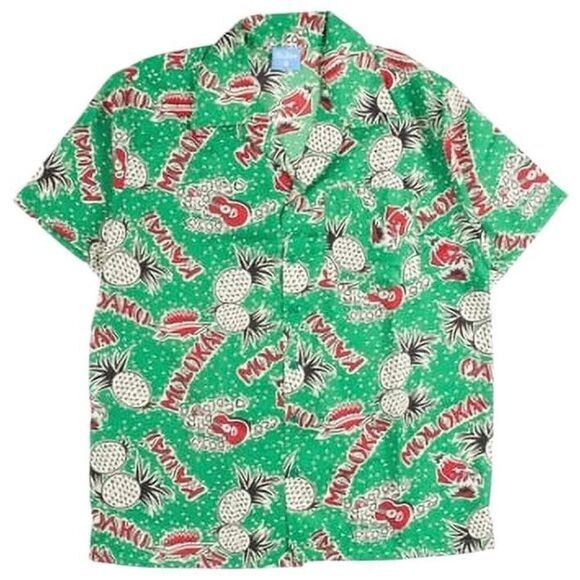 Green Hawaiian Islands Pineapple Hawaiian Shirt Large - Picture 1 of 3